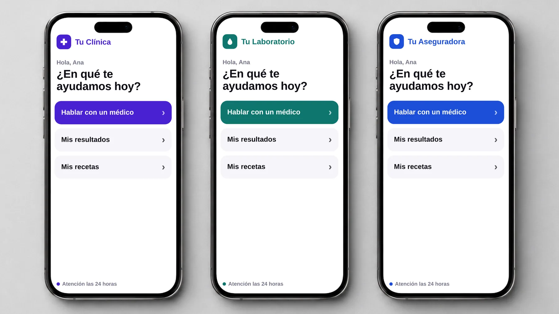 Tres teléfonos con la misma aplicación y tres marcas distintas